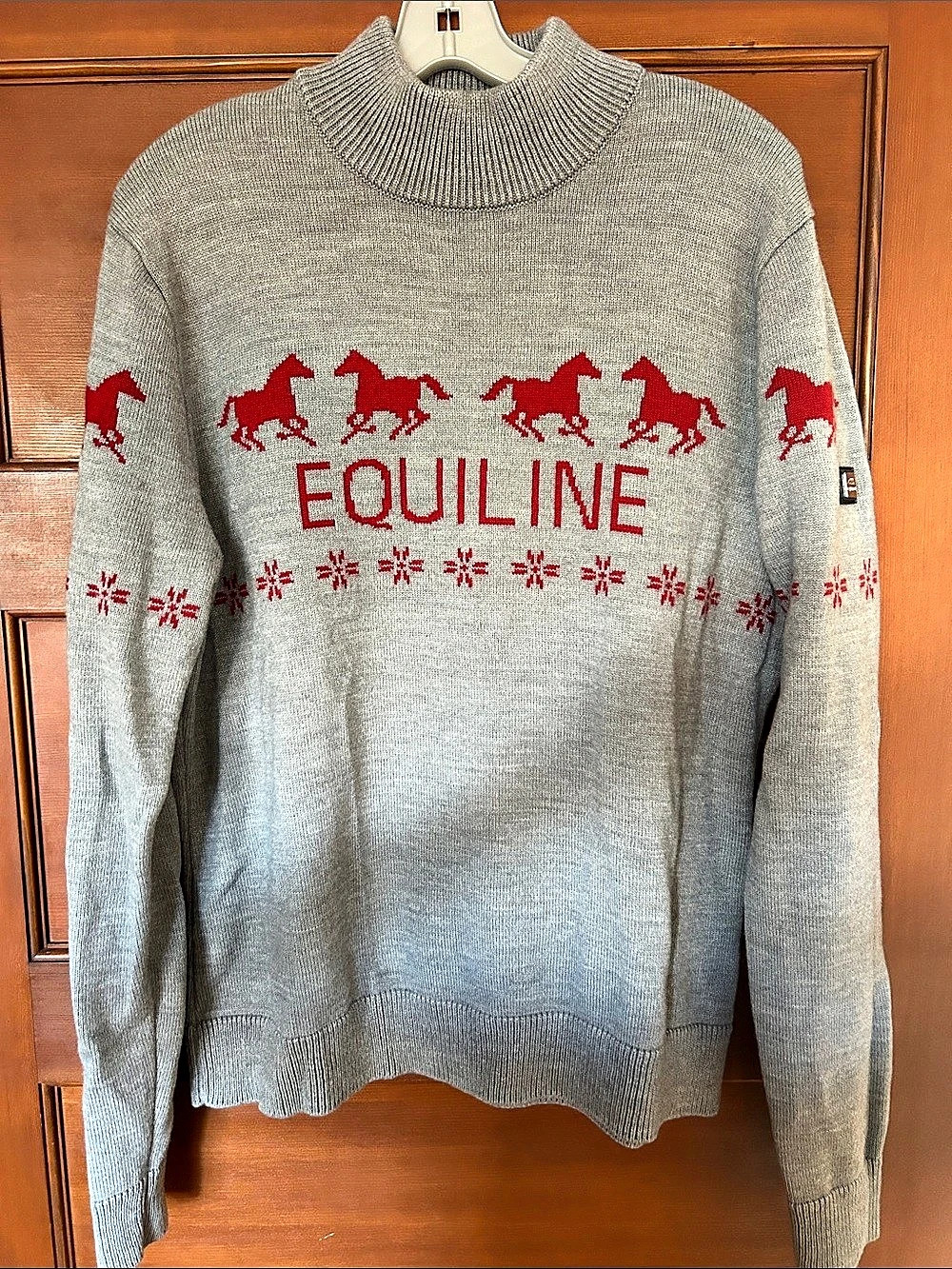 Equiline Holiday Gray & Red Horse Sweater